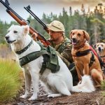 A hunter alongside a well-trained dog, strategizing their approach during a fall bear hunt.