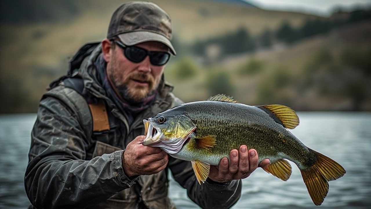 Angler displaying trophy smallmouth bass caught at Brownlee Reservoir in southern Idaho