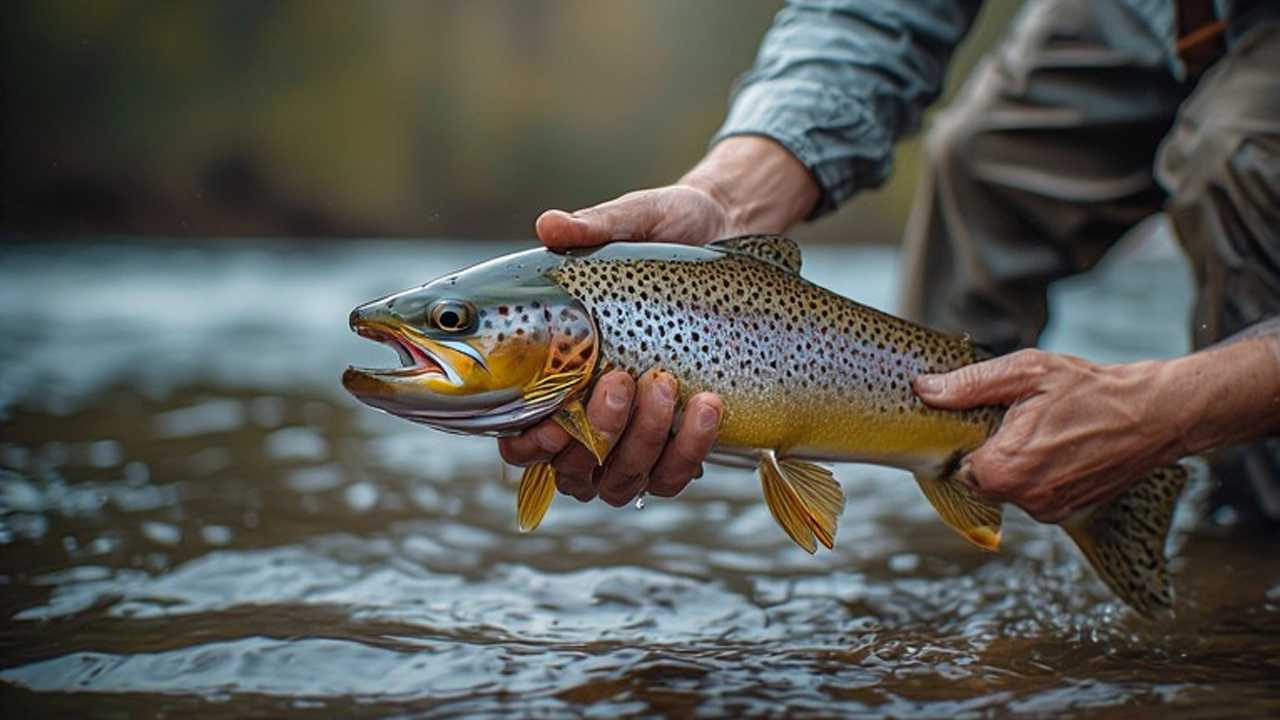 Catch-and-release trout moment on the White River in Arkansas
