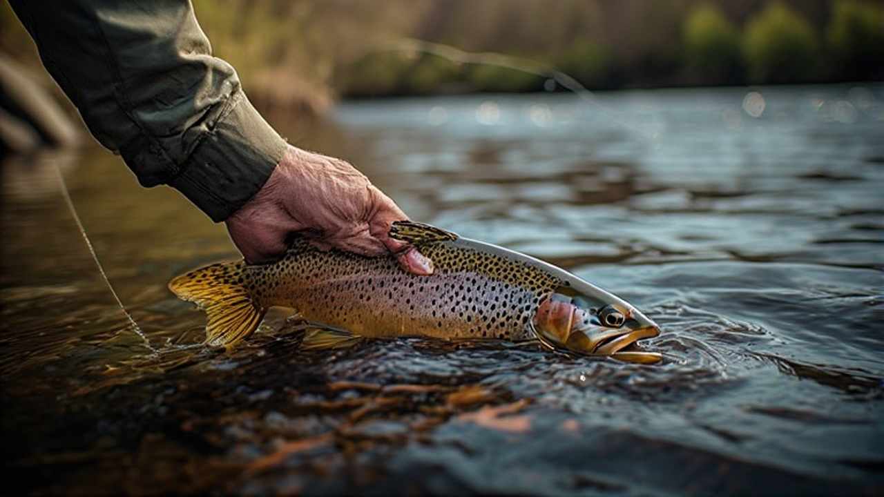 Catchable trout stocked stream in Colorado with clear current