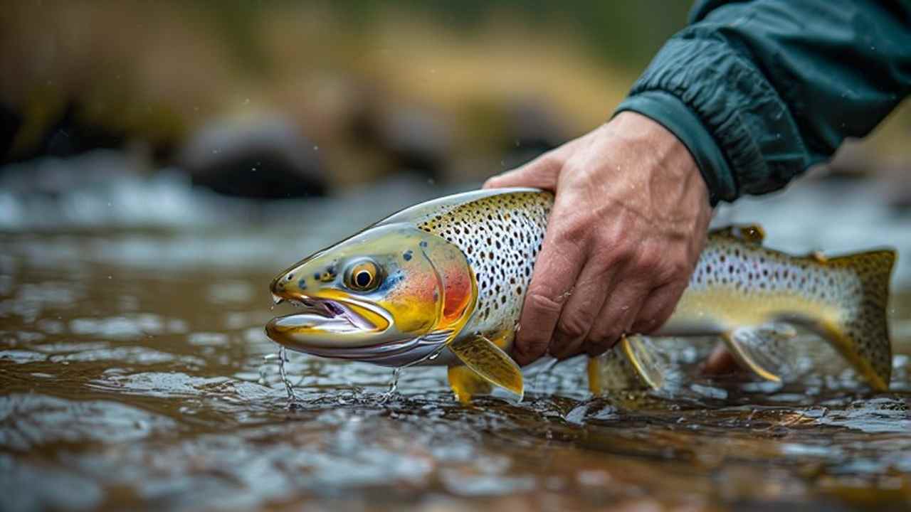 Early spring trout fishing on an Oregon stocked stream at sunrise