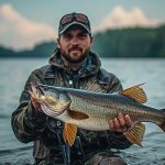 Muskie angler holding trophy catch at Shabbona Lake Illinois