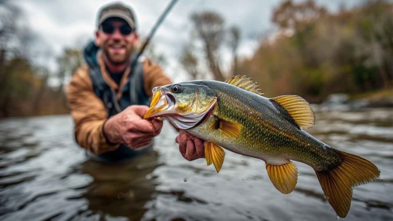 Smallmouth bass caught on James River in Virginia during fall fishing season by an angler