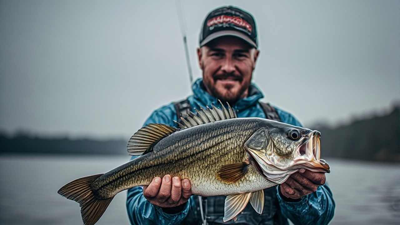Tournament angler displaying trophy largemouth bass at Toledo Bend Reservoir